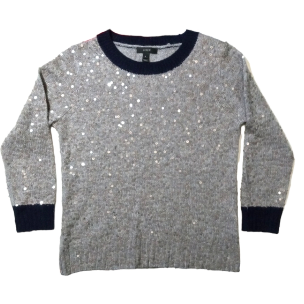 J. Crew Gray Sweater with Navy Trim